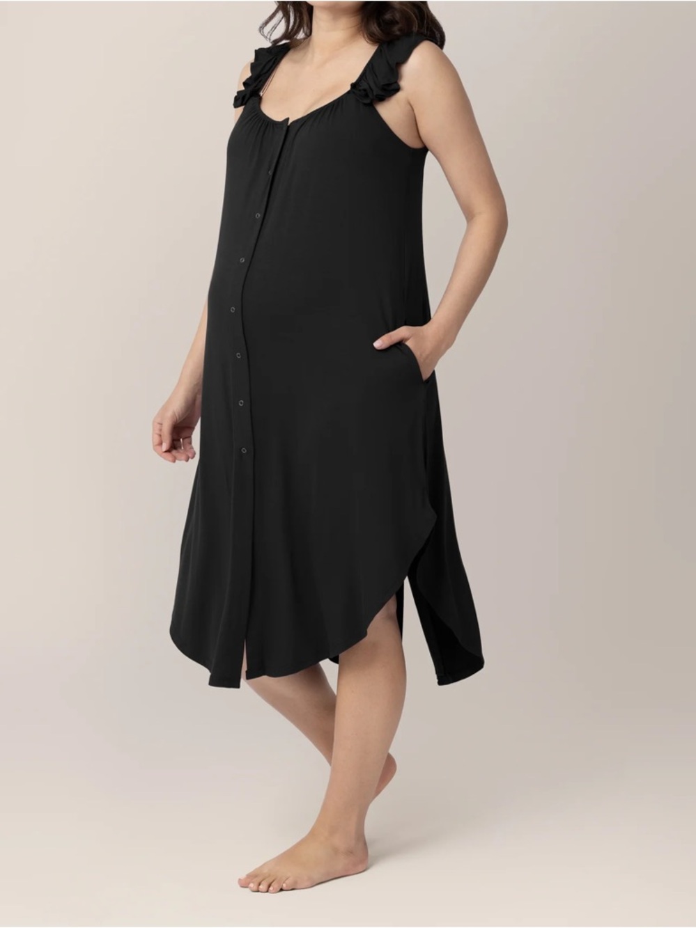 Black Ruffle Strap Labor Gown
